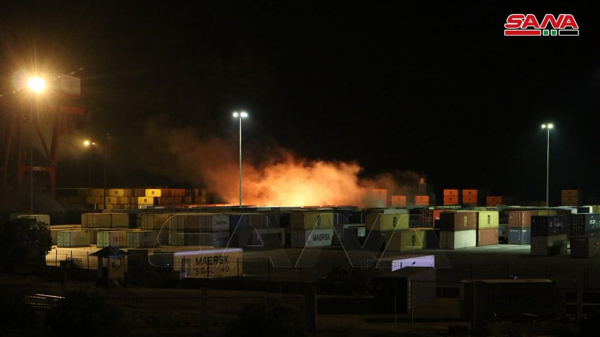 An Israeli airstrike targeted the port of Lattakia yesterday (Photo by SANA)