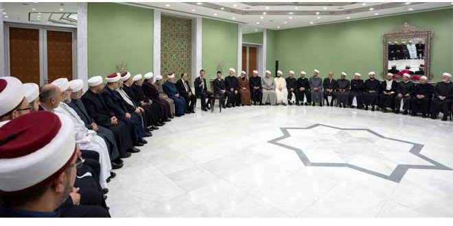 President al-Assad receives delegation of Islamic clergymen in Damascus on the occasion of the holy month of Ramdan